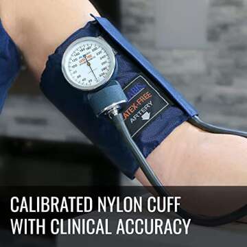 MABIS Precision Series Aneroid Sphygmomanometer Manual Blood Pressure Set with Calibrated, Nylon Cuff and Carrying Case, FSA HSA Eligible, Adult Large, Latex Free