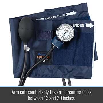 MABIS Precision Series Aneroid Sphygmomanometer Manual Blood Pressure Set with Calibrated, Nylon Cuff and Carrying Case, FSA HSA Eligible, Adult Large, Latex Free