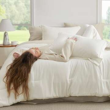 Bedsure King Size Comforter Set - 7 Pieces White King Bedding Set for All Seasons, Boho Contrasting ...