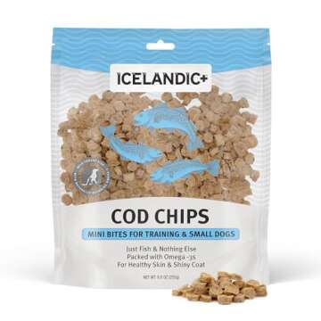 Icelandic+ Mini Fish Chips: Cod 9oz - Dog Treats, for Training & Small Dogs, 2 Ingredient Air-Dried ...