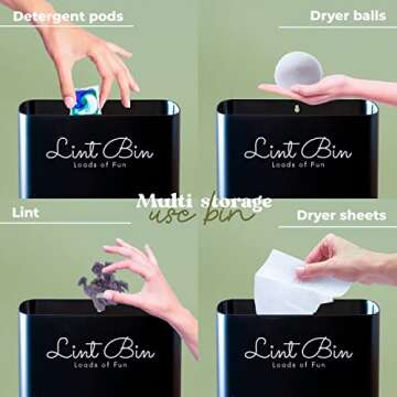 Magnetic Lint Bin For Laundry Room Decor and Accessories 3 PIECE SET Bundle - Laundry Room Organization And Storage For Washer Dryer Large Lint Bins, Dryer Vent Cleaner Kit Lint Brush, Wool Balls