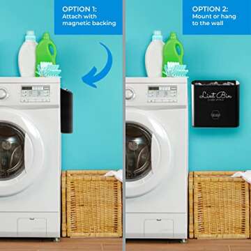 Magnetic Lint Bin For Laundry Room Decor and Accessories 3 PIECE SET Bundle - Laundry Room Organization And Storage For Washer Dryer Large Lint Bins, Dryer Vent Cleaner Kit Lint Brush, Wool Balls