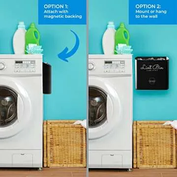 Magnetic Lint Bin For Laundry Room Decor and Accessories 3 PIECE SET Bundle - Laundry Room Organization And Storage For Washer Dryer Large Lint Bins, Dryer Vent Cleaner Kit Lint Brush, Wool Balls