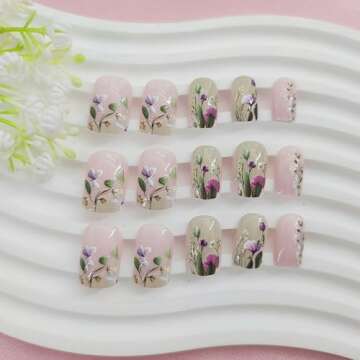 Short Floral Press on Nails - 24 Pcs for All Occasions