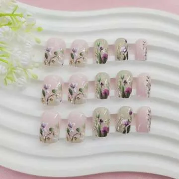 Short Floral Press on Nails - 24 Pcs for All Occasions