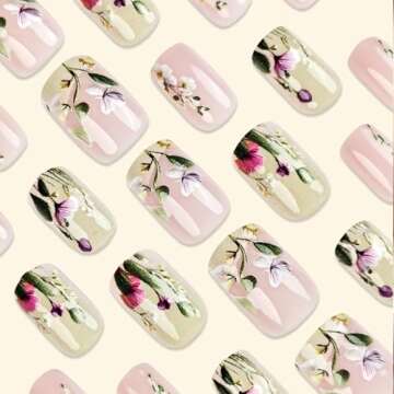 Short Floral Press on Nails - 24 Pcs for All Occasions