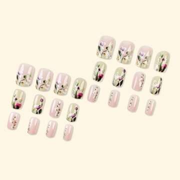 Short Floral Press on Nails - 24 Pcs for All Occasions