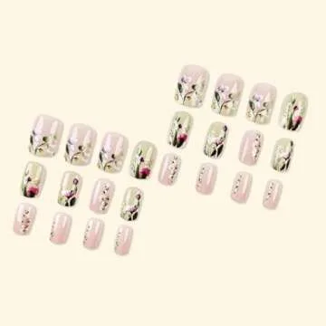 Short Floral Press on Nails - 24 Pcs for All Occasions