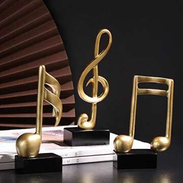 3pcs-Music Note Statue,Music Note Decor Musical Sculpture Statue Music Note Figurine for Home Piano present Souvenirs present box Resin Golden(golden)