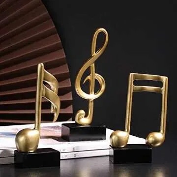 3pcs-Music Note Statue,Music Note Decor Musical Sculpture Statue Music Note Figurine for Home Piano present Souvenirs present box Resin Golden(golden)
