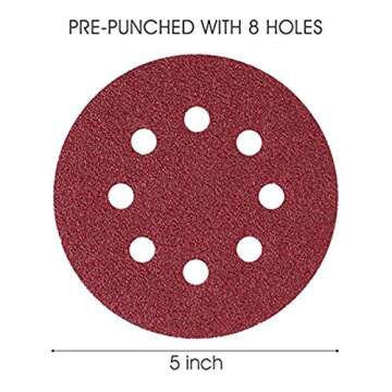 Miady 5-Inch 8-Hole Hook and Loop Sanding Discs 70PCS, 40/80/120/240/320/600/800 Assorted Grits Sandpaper for Aluminum - Pack of 70
