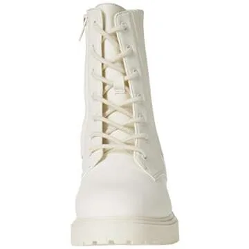 Amazon Essentials Women's Rubberized Combat Boot with Chunky Outsole, Ecru Faux Leather, 13