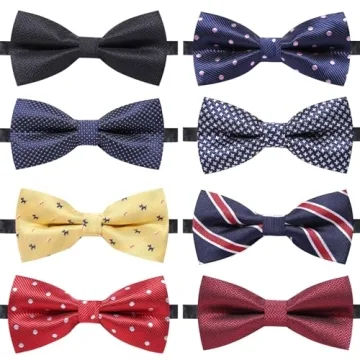 AUSKY 8 PACK Elegant Adjustable Pre-tied Bow Ties for Men Boys (Mixed Colors)