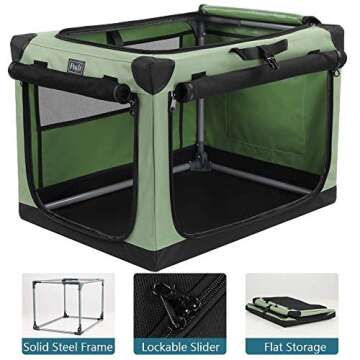 Petsfit Soft Sided Dog Crate, Adjustable Fabric Cover by Spiral Iron Pipe, Sturdiness & Strengthen Sewing Collapsible Dog Crate 3 Door Design, Easy On The Go, Easy to Stow