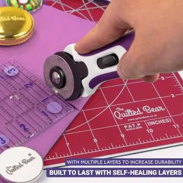 The Quilted Bear Rotating Cutting Mat 12" x 12" - Square 360° Rotating Self Healing Mat with Innovative Locking Mechanism for Quilting & Sewing Your Choice of Colours Available! (Pink)