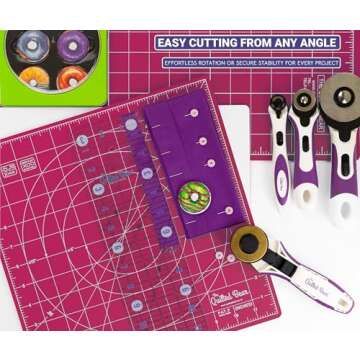 The Quilted Bear Rotating Cutting Mat 12" x 12" - Square 360° Rotating Self Healing Mat with Innovative Locking Mechanism for Quilting & Sewing Your Choice of Colours Available! (Pink)