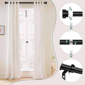 Black Curtain Rods for Windows 48 to 84 Inch(4-7ft),1 Inch Diameter Heavy Duty Curtain Rods,Adjustable Curtain Rod,Modern Decorative Drapery Rods,Telescoping Window Curtains Rod 36-88",Matte Black