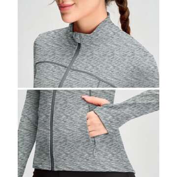 QUEENIEKE Womens Running Jacket Athletic Workout Jackets Track Full Zip Up Gym for Women Yoga Top Nurse Align Slim Fit Sport bbl Scrub Jacket Long Sleeve Sweater Grey Medium