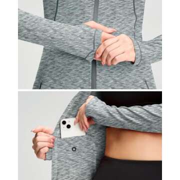 QUEENIEKE Womens Running Jacket Athletic Workout Jackets Track Full Zip Up Gym for Women Yoga Top Nurse Align Slim Fit Sport bbl Scrub Jacket Long Sleeve Sweater Grey Medium