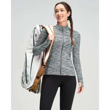 QUEENIEKE Womens Running Jacket Athletic Workout Jackets Track Full Zip Up Gym for Women Yoga Top Nurse Align Slim Fit Sport bbl Scrub Jacket Long Sleeve Sweater Grey Medium