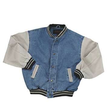 Stylish Vintage Denim Varsity Jacket with Khaki Sleeves