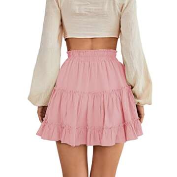 LYANER Women's Elastic Waist Pleated Layered Ruffle Hem Flowy A Line Short Skirt Dusty Pink2 Medium