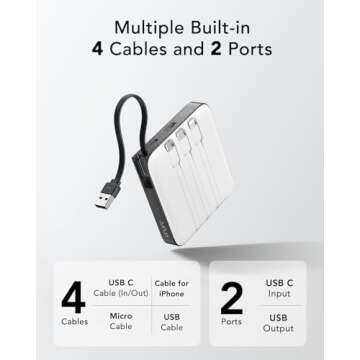 VRURC Portable Charger with 4 Built-in Cables, 10000mAh Fast Charging Power Bank