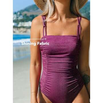 CUPSHE Women's One Piece Swimsuit Tummy Control Square Neck Bathing Suit Ruched Adjustable Straps, XS Mulberry Purple