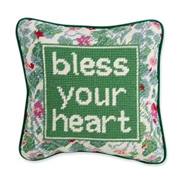 FURBISH Handmade Needlepoint Decorative Throw Pillow - Bless Your Heart - Small Accent Pillow for Co...