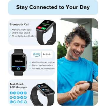Smart Watch for Men Women Android iPhone, Alexa Built-in Fitness Watch with 1.8" LCD Screen & Bluetooth Call (Make/Answer), Heart Rate/SpO2/Sleep Monitor, 100 Sports, IP68 Waterproof Smartwatch