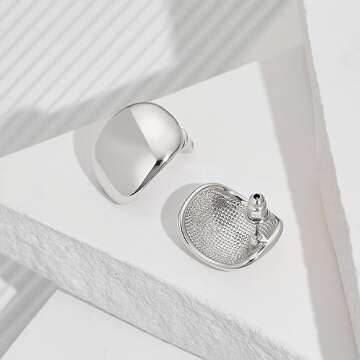 MUYAN Silver Curved Square Chunky Thick Earrings, Dainty Gold Chunky Stud Earrings Everyday Lightweight Jewelry