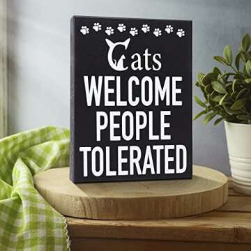 JennyGems Funny Cat Owner Gift - Cats Welcome, People Tolerated Wooden Sign, Cat Mom Decor, Made in USA, Christmas Gift for Cat Lovers