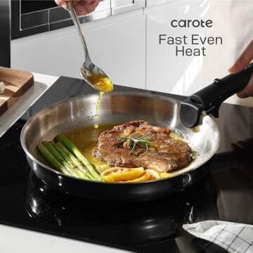 CAROTE 14pcs Stainless Steel Cookware Set with Removable Handle