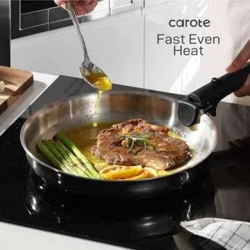 CAROTE 14pcs Stainless Steel Cookware Set with Removable Handle