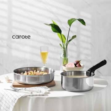 CAROTE 14pcs Stainless Steel Cookware Set with Removable Handle