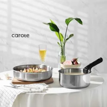 CAROTE 14pcs Stainless Steel Cookware Set with Removable Handle