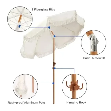 Elegant Seazul 6.5ft Patio Umbrella with Fringe