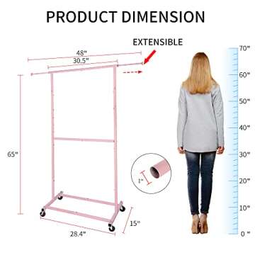 Fishat White Simple Standard Double Rod Rolling Clothing Garment Rack for Hanging Clothes, Metal Clo...