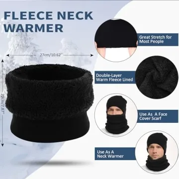 Men's Winter Beanie Scarf Gloves Set Fleece-Lined Touch Screen