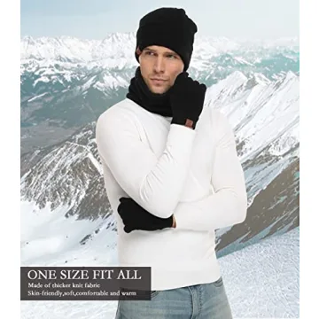 Men's Winter Beanie Scarf Gloves Set Fleece-Lined Touch Screen