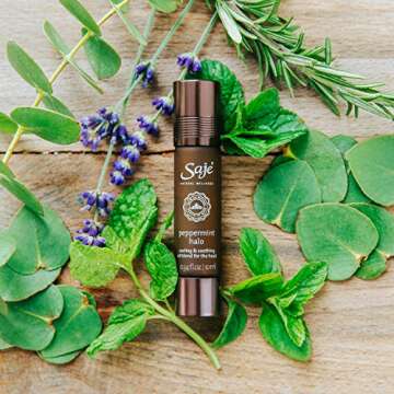 Saje Peppermint Halo Essential Oil Blend, Soothes the Head, Roll-On Application, 100% Natural (0.34 fl oz)