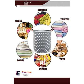 Essme Laundry Hamper,Collapsible Canvas Waterproof Storage Bin for Kids, Nursery Hamper,Gift Baskets,Home Organizer (Grey Triangles)