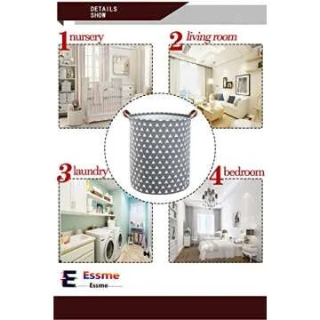Essme Laundry Hamper,Collapsible Canvas Waterproof Storage Bin for Kids, Nursery Hamper,Gift Baskets,Home Organizer (Grey Triangles)