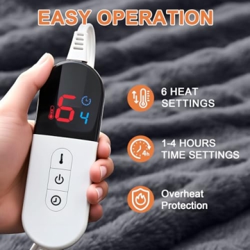 Easthome Electric Heated Blanket - Cozy Dark Gray Throw with 6 Heat Levels and Auto Shut-Off