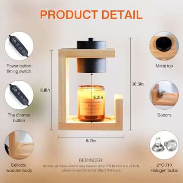 Candle Warmer Lamp,Electric Candle Lamp Warmer with Timer, Wooden Candle Melter Compatible with Larg...
