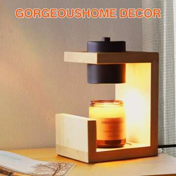 Candle Warmer Lamp,Electric Candle Lamp Warmer with Timer, Wooden Candle Melter Compatible with Large Small Jar Candles, Home Decor Dimmable Wax Melt Warmer for Scented Wax with 2 Bulbs GU10