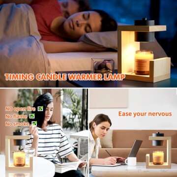 Candle Warmer Lamp,Electric Candle Lamp Warmer with Timer, Wooden Candle Melter Compatible with Large Small Jar Candles, Home Decor Dimmable Wax Melt Warmer for Scented Wax with 2 Bulbs GU10