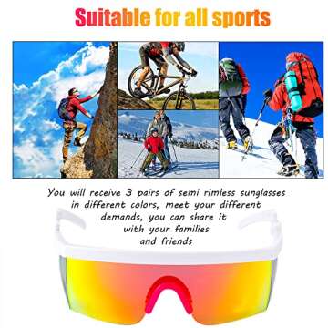 Frienda 3 Pairs Neon Retro Semi Rimless Sunglasses