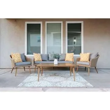 Mod Furniture Jaden 4-Piece Modern Outdoor Conversation Set with Hand Woven All-Weather Wicker and Stylish Mid Century Faux Wood Accents