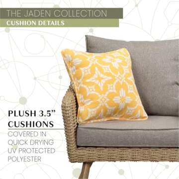 Mod Furniture Jaden 4-Piece Modern Outdoor Conversation Set with Hand Woven All-Weather Wicker and Stylish Mid Century Faux Wood Accents